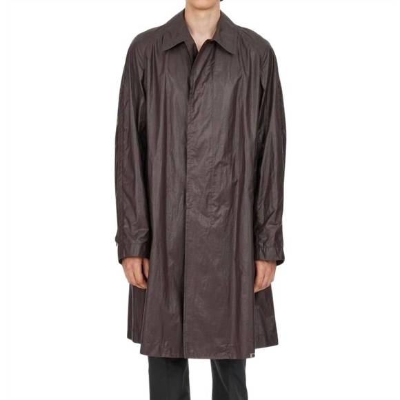 NEW SALVATORE FERRAGAMO men's waxed cotton raincoat in brown